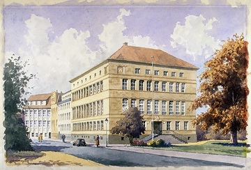 Bürogebäude des Landschaftsverbandes Westfalen-Lippe, bis 2005 Sitz des LWL-Medienzentrums für Westfalen, Warendorfer Straße 24 (Gemälde)
