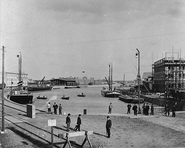 Stadthafen Münster zur Zeit seiner Einweihung im Oktober 1899 - Blick Richtung Dortmund-Ems-Kanal