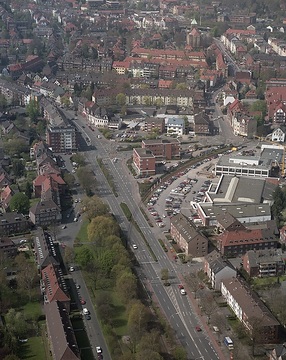 Münster, Mauritzviertel: Warendorfer Straße, Abzweigung Schiffahrter Damm, Einkaufzentrum "Mein Markt" (heute Netto)