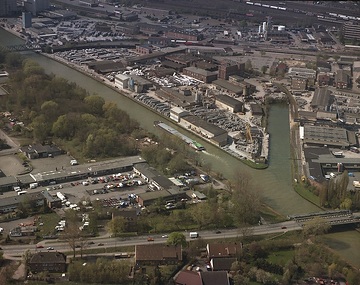 Münster, Hafen: Hawerkamp, Gewerbegebiet, Dortmund-Ems-Kanal, Kanalhafen 2, Albersloher Weg, Kanalbrücke