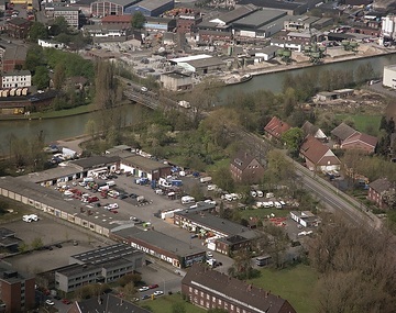 Münster, Hafen: Gewerbegebiet, Dortmund-Ems-Kanal, Albersloher Weg, Kanalbrücke