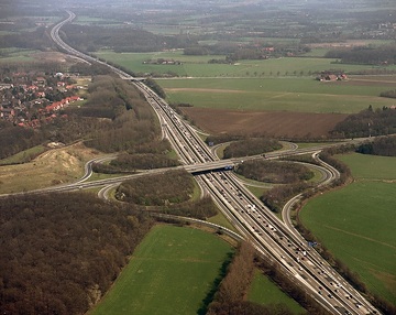 Münster, Nienberge: Autobahnkreuz A1, Bundesstraße B54; linkerhand Nienberge