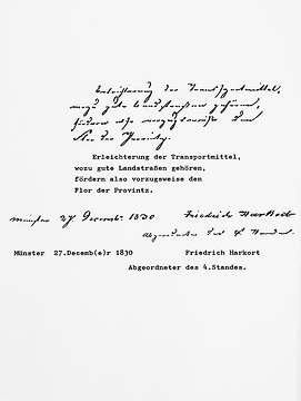 Schriftstück des Abgeordneten Friedrich Harkort zum "Straßenbau als Aufgabe der Provinz seit 1875"