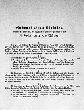 Entwurf eines Statutes zur Landesbank der Provinz Westfalen von 1890