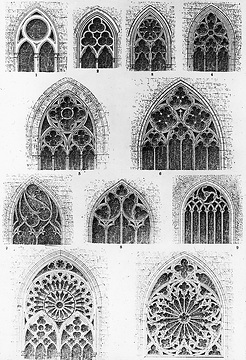 Zeichnung zur Entwicklung des gotischen Fenstermaßwerks am Beispiel Soester Kirchen