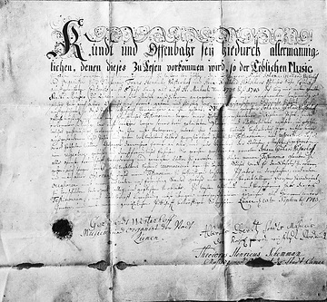 Lehrbrief vom Stadtmusikus - ausgestellt am 20. September 1743