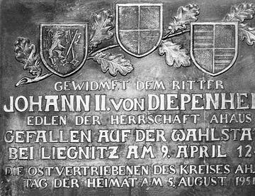 Gedenktafel für Ritter Johann II. von Diepenheim, 1241 gefallen in der Schlacht bei Liegnitz (Sieg der Mongolen über ein deutsch-polnisches Ritterheer)