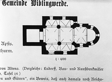 Grundrisszeichnung einer Hallenkirche am Beispiel der ev. Pfarrkirche Wiblingwerde