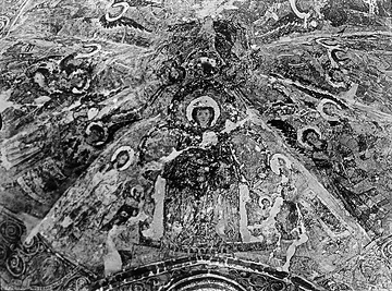 St. Maria zur Höhe, Hauptchor: Gewölbemalerei (um 1240) vor der Restaurierung (Freilegung seit 1889), Aufnahmedatum der Fotografie ca. 1913.