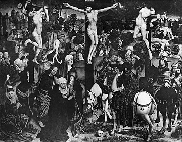 Kreuzigung Christi. Meister von Cappenberg (Mittelbild eines Flügelaltars), Aufnahmedatum der Fotografie ca. 1913.