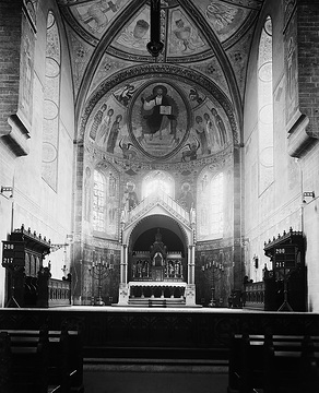 St. Patrokli-Kirche: Chor mit romanischer Deckenmalerei, Aufnahmedatum der Fotografie ca. 1913.
