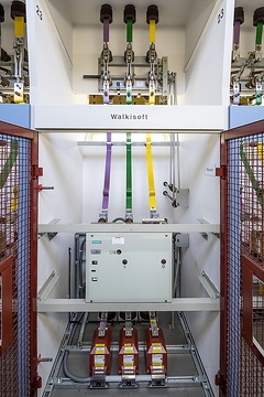 Metelen, Umspannwerk der Westnetz GmbH: Technik zum Einspeisen erneuerbarer Energien, hier Innenansicht eines luftisolierten Schaltfeldes zur 10-KV Einspeisung.