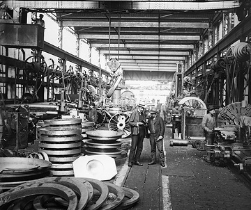 Borsigwerke, in der Mechanischen Werkstatt: Werkshalle für Radsatzfabrikation