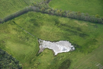 NSG Feuchtgebiet Saerbeck: typisches Feuchtwiesen-Flachgewässer im NSG Feuchtgebiet Saerbeck aus der Luftbildperspektive