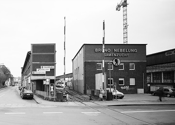Hafenviertel: Firmengebäude "Bruno Nebelung" am Albersloher Weg, später abgerissen zu Gunsten des "Hafenplatzes"