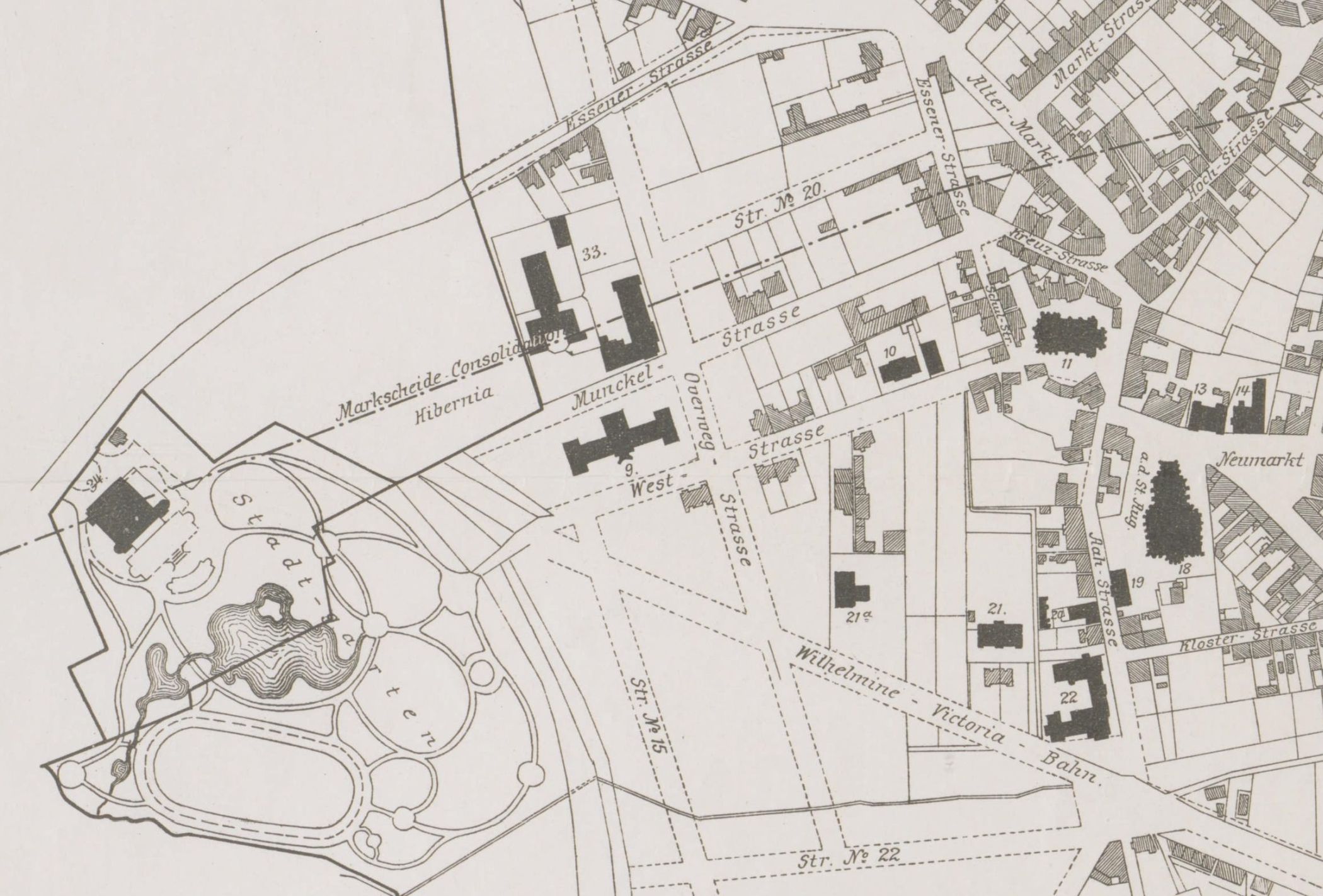 Neue Straßen, neue Bauten, neuer Park: Plan der Stadt Gelsenkirchen, 1897. <br>Foto: Landesarchiv NRW