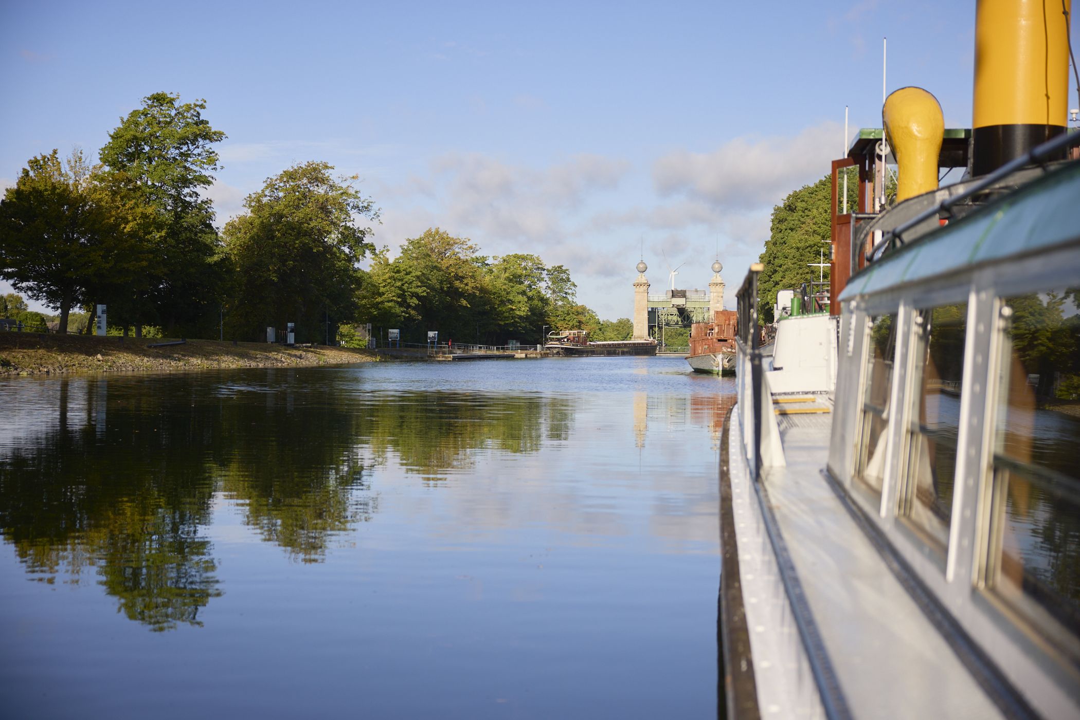 Die Schiffe im Oberwasser des Schiffshebewerks.<br>Foto: LWL / Philipp Harms