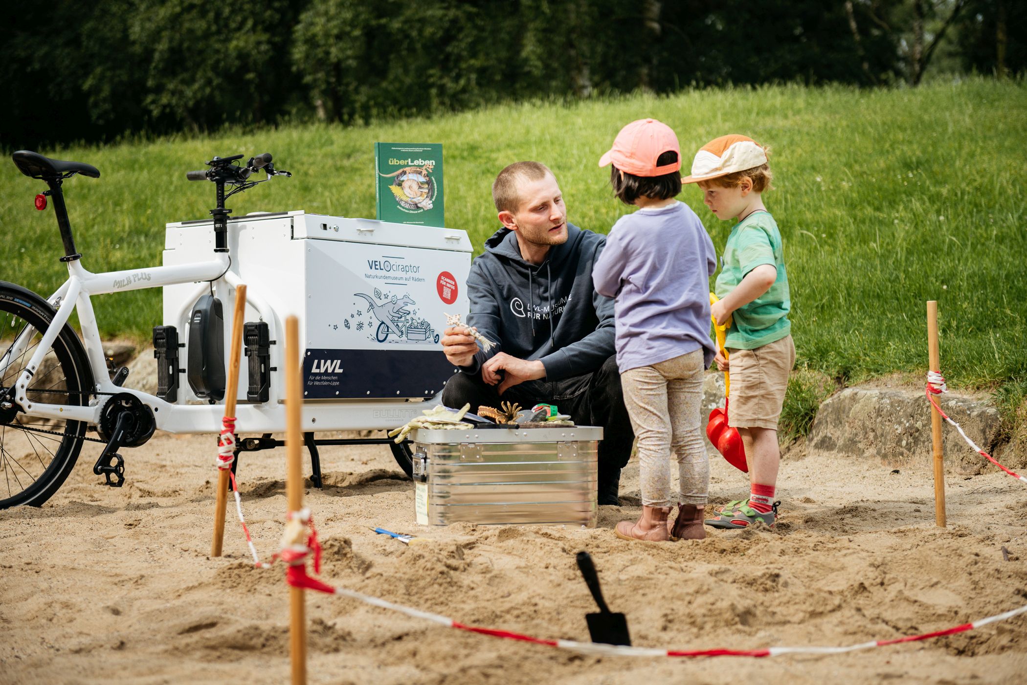 Kleine und große Forscher:innen können sich auf Spurensuche begeben und Abgüsse von Sauriern und anderen urzeitlichen Tieren ausgraben - fast wie echte Paläontolog:innen.<br>Foto: LWL/Steinweg