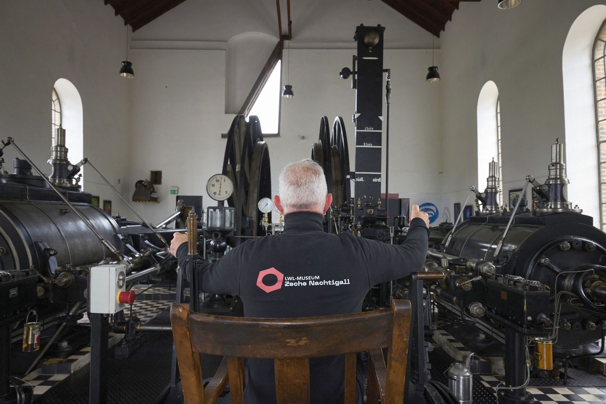 Vorführung der Dampffördermaschine.<br>Foto: LWL / Philipp Harms