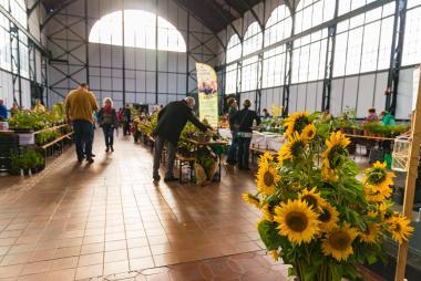 Der Erntemarkt lockt mit seinen Schätzen in die Maschinenhalle der Zeche Zollern.<br>Foto: LWL/Grunwald
