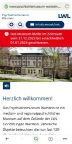 Screenshot der neuen Website.<br>Ansicht Gebäudeeingang des Psychiatriemuseums Warstein.<br>Foto: LWL/Emil Schoppmann