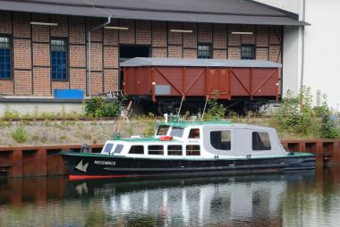 Kleines Schiff mit großem Namen: die Barkasse Riesenbeck.<br>Foto: LWL/Hudemann