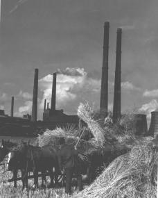 Der pflügende Bauer vor einer Industriekulisse ist in Westfalen ein fester Bestandteil der Fotoüberlieferung.<br>Foto: Archiv für Alltagskultur in Westfalen