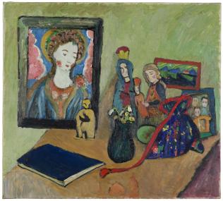 Gabriele Münters "Stillleben mit Buch" (1912) ist das Kunstwerk des Monats Dezember. Foto: LWL / Sabine Ahlbrand-Dornseif