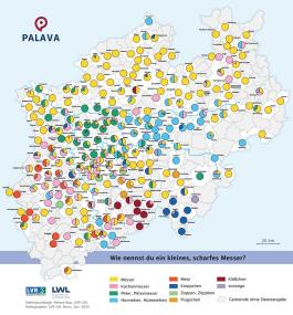 Die Antworten zu unterschiedlichen Fragen veröffentlicht das "Palava"-Team in Form von Sprachkarten, wie hier zur Frage "Wie nennst du ein kleines, scharfes Messer?".<br>Foto: LWL