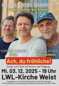 Ein musik-kabarettistischer Abend im Klinikum Marsberg des Landschaftsverbandes Westfalen-Lippe (LWL) soll dazu einladen, das bevorstehende hektische Treiben in der Vorweihnachtszeit mit einem Augenzwinkern zu betrachten sowie Glanz, Glitter und Gloria im Advent mal nicht allzu ernst zu nehmen. 