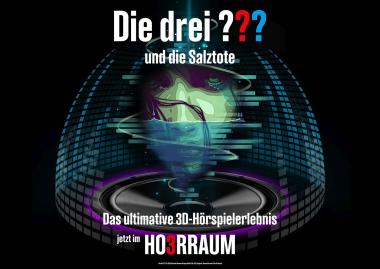 Das Hörspiel "Die drei ??? und die Salztote" können Besucher:innen im LWL-Planetarium erleben.<br>Grafik: HO3RRAUM MEDIA 2025