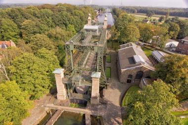 Das Schiffshebewerk Henrichenburg aus der Luft.<br>Foto: LWL/Sebastian Cintio