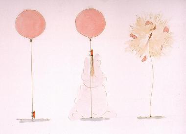 Roman Signer: Ballon mit Rakete, 1981, aquarellierte Federzeichnung. <br>Foto: LWL</br>