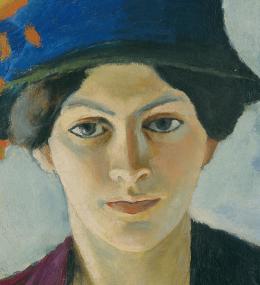 Ausschnitt aus August Macke, Frau des Künstlers mit Hut, 1909, Öl auf Leinwand. <br>Foto: LWL</br>