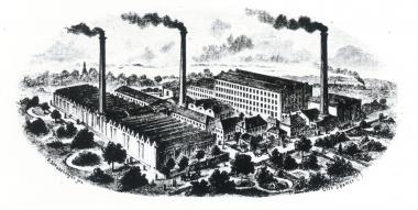 Blick vom Gasometer auf Betriebe an der Industriestraße (1957)  <br>Foto: Tangerding</br>