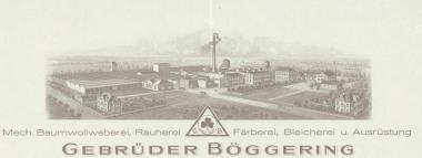 Briefkopf der Firma Gebrüder Böggering GmbH 1935, Mech. Baumwollweberei, Rauherei, Färberei, Bleicherei und Ausrüstung. <br>Repro: LWL</br>