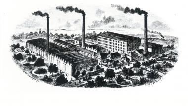 Haus Woord mit Spinnerei und Weberei Ludwig Schwartz, vor 1895. <br>Repro: LWL</br>