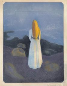 Edvard Munch: Junge Frau am Strand (Die Einsame), 1896, Schabkunst.  <br>Foto: Anders</br>