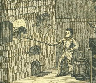 Kinderarbeit in einer böhmischen Glashütte. Kupferstich um 1880. <br>Archiv WIM</br>