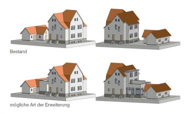 Die Entwürfe des Westfälischen Amtes für Landschafts- und Baukulturzeigen, wie ein Siedlungshaus unter Wahrung seines Charakters erweitert werden kann.<br> Grafik: LWL</br>