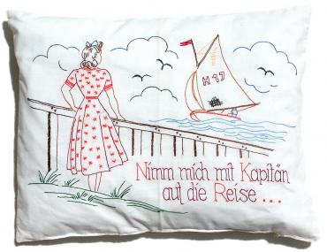 Das Fernweh, das sich in den 1950er-Jahren mit der beginnenden Reisewelle ausbreitete, war eines der wichtigsten Themen der Schlagerkissen. <br>Foto: LWL</br>