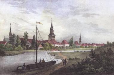 Lippe-Schifffahrt bei Hamm um 1839 (Lithographie eines unbekannten Künstlers.