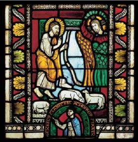 Aus der mittelalterlichen Glasmalerei-Sammlung des Freiherrn vom Stein: Meister Gerlachus, Moses vor dem brennenden Dornbusch, Mittelrhein, um 1150/60.<br/>Foto: LWL