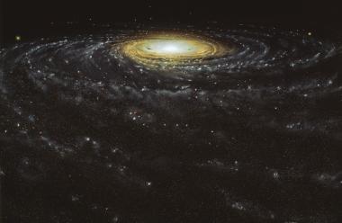 Unsere Milchstraße, eine von Billionen Galaxien. Der Künstler Jon Lomberg zeigt sie in ihrer ganzen Größe auf dem Wandbild im LWL-Naturkundemuseum. <br>Bild: Lomberg/Knoche.<br />