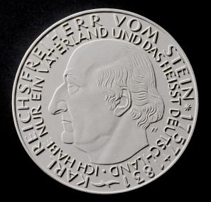 Zur Zeit zu sehen in Schloß Cappenberg:Modell zur Gedenkmünze Freiherr vom Stein 1981, 3. Preis: Entwurf von Heinrich Körner