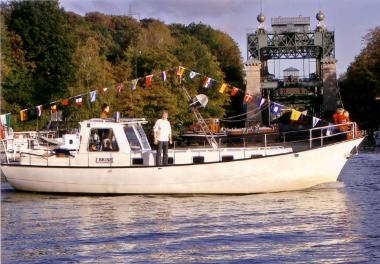 Sportboot BRISE im unteren Vorhafen des Alten Schiffshebewerks Henrichenburg.<br/>Foto: LWL