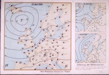 Mit diesem Schulwandbild aus dem Jahr 1934 lernten Schüler, wie sich Großwetterlagen verändern. 	Foto: LWL