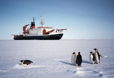 Auf der Polarstern des Alfred-Wegener-Instituts entnehmen die Wissenschaftler Eis-Bohrkerne in Arktis und Antarktis um das Klima vergangener Zeiten rekonstruieren. <br>Foto: Sigrid Schiel, Alfred-Wegener-Institut.<br />