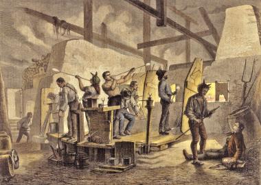Hitze und Rauch in der Glashütte Aeule im Schwarzwald (Holzstich von ca. 1880). <br>Repro: LWL<br />