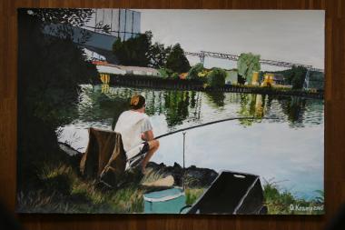 ¿Angler¿. Acrylmalerei von Otto Kramp. 